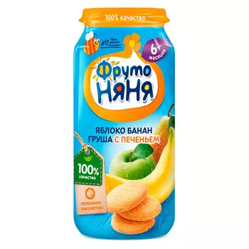 Пюре Фрутоняня из яблок, бананов и груш с печеньем с 6мес 250г