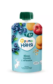 Пюре ФрутоНяня из яблок и черники с печеньем с 6 мес 90г