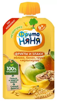 Пюре ФрутоНяня яблоко/банан/груша со злаками с 6 мес 130г