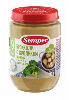 Пюре Semper Брокколи с кроликом и рисом 190г с 9мес