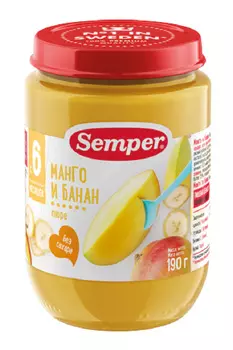 Пюре Semper манго/банан с 6мес 190г ст/б