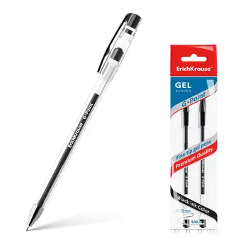 Ручка гелевая Erich krause g-point цвет чернил черный в пакете по 2шт