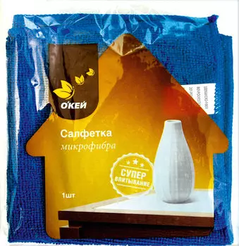Салфетка ОКЕЙ из микрофибры супервпитывающая 1шт 30х30см