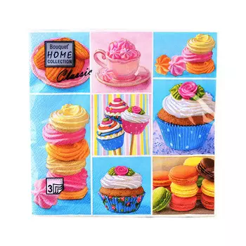 Салфетки 33х33см 3сл воздушные пирожные бумага