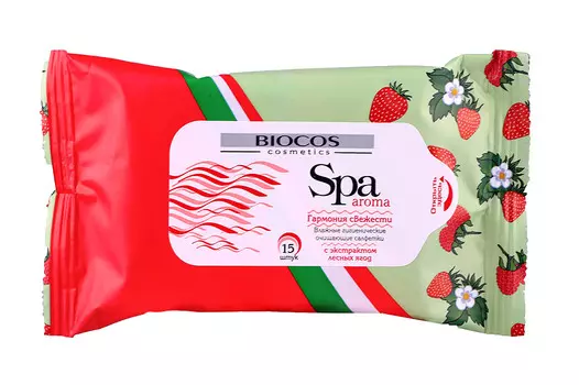 Салфетки влажные Biocos Spa Aroma лесная ягода 15шт