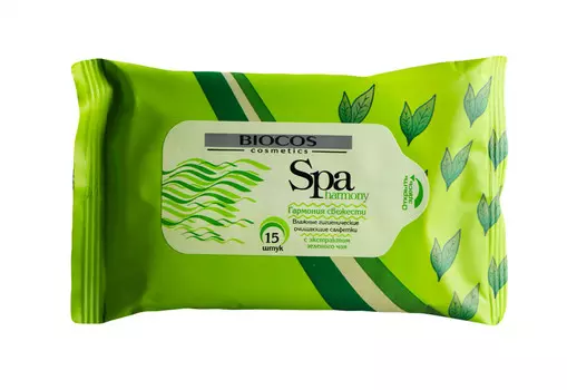 Салфетки влажные Biocos Spa Harmony зеленый чай 15шт