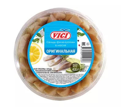 Сельдь филе-кусочки Vici Любо есть Оригинальная в масле 400г