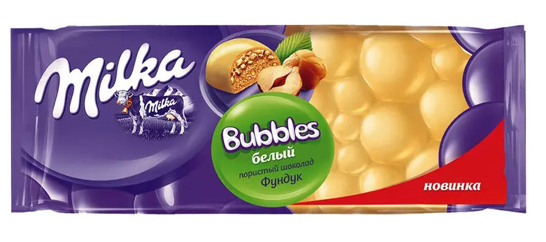 Шоколад белый Milka Bubbles пористый с фундуком 83г