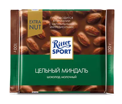 Шоколад молочный Ritter Sport Extra Nut с цельным миндалем 100г