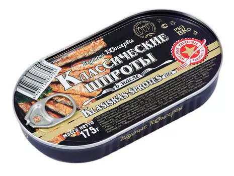 Шпроты Вкусные Консервы б/к в масле, 175г с ключом