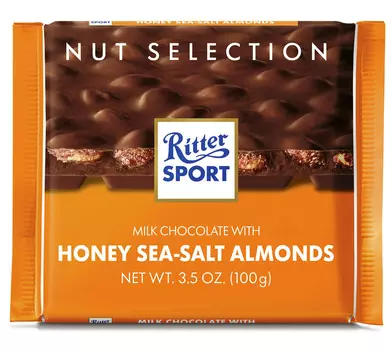 Шоколад молочный Ritter Sport с соленым миндалем и мёдом 100г