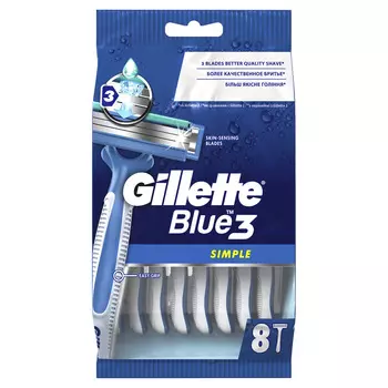 Станки д/бритья мужские одноразовые Gillette Blue Simple3 8шт