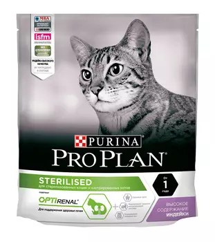 Сухой корм Pro Plan Sterilised OptiRenal для кастрированных и стерилизованных кошек Индейка, 400г