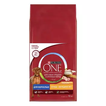 Сухой корм Purina one для взрослых собак средних и крупных пород, с высоким содержанием курицы и рис