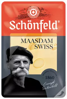 БЗМЖ Сыр Schonfeld Swiss Maasdam 48% нарезка 125г