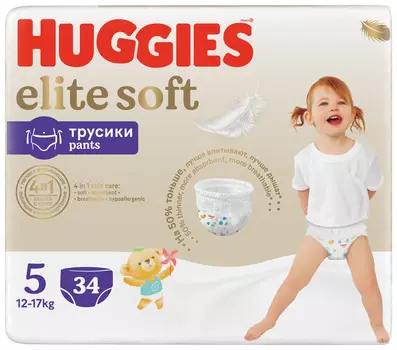 Трусики-подгузники Хаггис Элит Софт 5 12-17кг 38шт