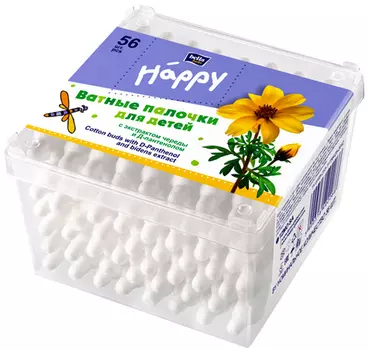 Ватные палочки д/детей Happy с экстрактом череды и Д-пантенолом 56шт
