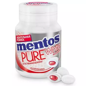 Жев.резинка Mentos Pure White клубника банка 54г