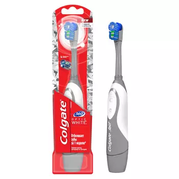 Зубная щетка Colgate Optic white 360 на батарейках средняя жесткость