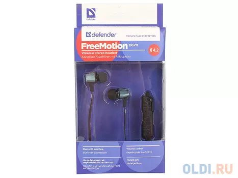 Гарнитура Defender FreeMotion B670 черный, вставки, Bluetooth