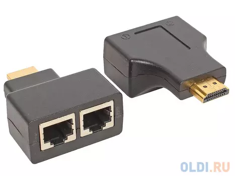HDMI extender Orient VE041, удлинитель до 30 м по витой паре, FHD 1080p/3D, HDCP, подключается 2 кабеля UTP Cat5e/6, не требуется внешнее питан