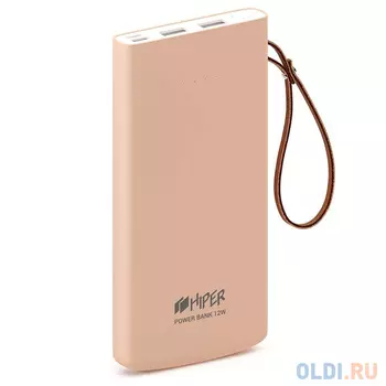 Аккумулятор HIPER Внешний аккумулятор HIPER TRAVEL 10K Li-Pol 10000 mAh Soft-touch 3A+3A 2xUSB 1xType-C персиковый