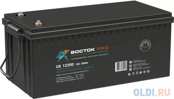 Аккумуляторная батарея Delta (ВОСТОК СК) СК 12200 12В/200Ач, клемма Болт М8 (522х238х218мм (223мм); 58кг; Срок службы 10