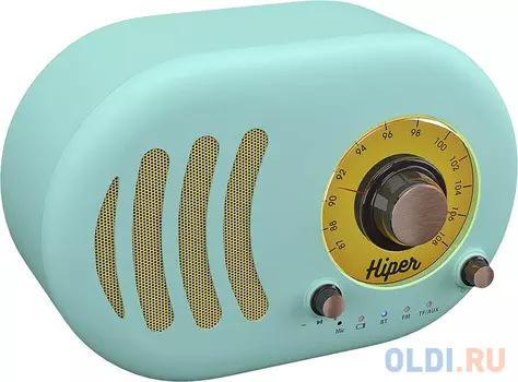 Активная акустическая система HIPER RETRO S Cyan, H-OT4, 5 ВТ,60 Гц - 18 кГц,1800 мАч, BT 5,0,Hands-free,Micro-USB