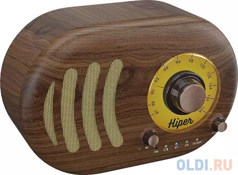 Активная акустическая система HIPER RETRO S Wooden, H-OT4, 5 ВТ,60 Гц - 18 кГц,1800 мАч, BT 5,0,Hands-free,Micro-USB