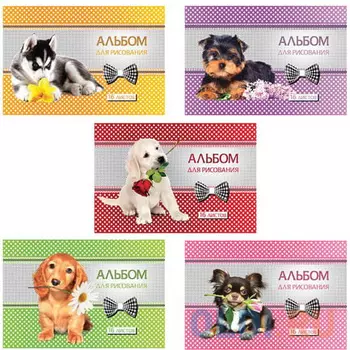 Альбом для рисования, А4, 16 л., обложка офсет, HATBER VK "Щенки", 16А4С, A033098