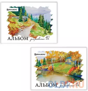Альбом для рисования, А4, 40 л., обложка картон, BRAUBERG "Родные просторы", 103729