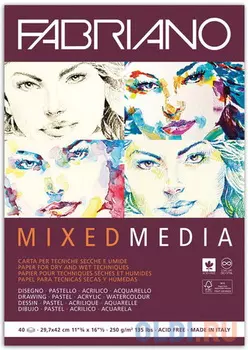 Альбом для рисования FABRIANO Mixed Media мелкое зерно, 40л., 250г/м2, А3, 297х420мм, 19100382
