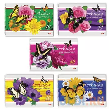 Альбом для рисования Hatber Бабочки с цветами A4 40 листов