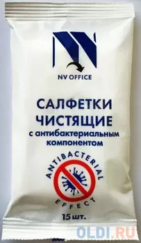 Антибактериальные салфетки для поверхностей NV-Office, мягкая упаковка, 180х110 мм,15шт