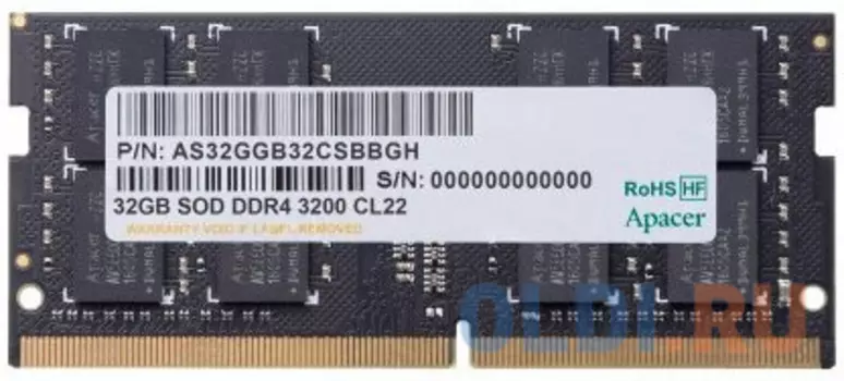 Apacer DDR4 32GB 3200MHz SO-DIMM (PC4-25600) CL22 1.2V (Retail) 2048*8 3 years (AS32GGB32CSBBGH/ES.32G21.PSI)