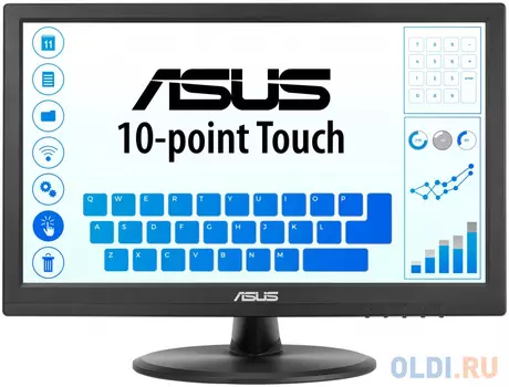 ASUS 15.6" VT168HR Touch LED, 16:9, 1366x768, 5ms, 220cd/m2, 100M:1, 90°/65°, D-SUB, HDMI, USB-B upstream, 60Hz, регул. наклона, VESA, Black, 90L