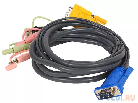 ATEN KVM Cable 2L-5302U Кабель для KVM: USB(Am)+DB15(m)+2*Audio (PC) -на- SPHD15(m)+2*Audio (KVM),1.8м