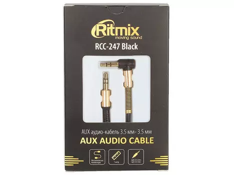 Аудио-кабель Ritmix RCC-247 Jack 3.5 - Jack 3.5, 1м, мет. коннекторы Black