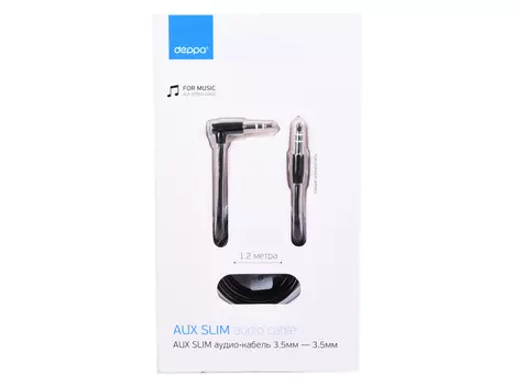 Аудиокабель Jack 3.5 - Jack 3.5 Deppa 72193 Slim, L коннектор, 1,2 м., черный