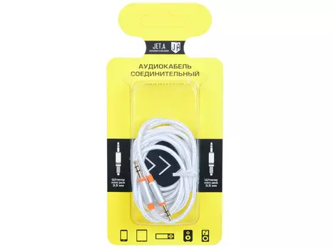 Аудиокабель соединительный Jet.A mini Jack-mini Jack в оплётке JA-AC02 2 м белый (3 pin/3.5 мм, металлический разъём, коннекторы с покрытием золотом)