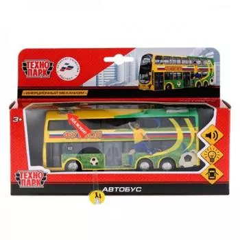 АВТОБУС "ТЕХНОПАРК" МЕТАЛЛ. ИНЕРЦ. СВЕТ+ЗВУК, ОТКРЫВ. ДВЕРИ В РУСС. КОР. 16СМ в кор.2*24шт