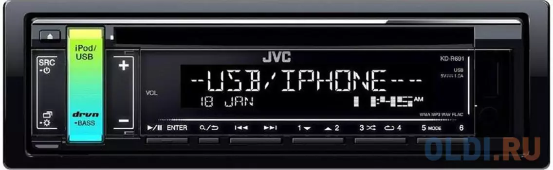 Автомагнитола JVC KD-R691 USB MP3 CD FM RDS 1DIN 4x50Вт черный