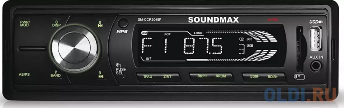 Автомагнитола Soundmax SM-CCR3048F бездисковая USB MP3 FM RDS SD MMC 1DIN 4x45Вт черный