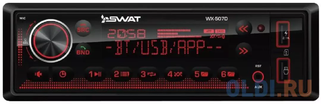 Автомагнитола Swat WX-507D 1DIN 4x50Вт v5.0 AUX DSP 3 ПДУ