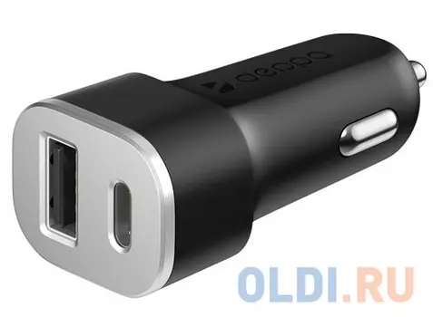 Автомобильное зарядное устройство Deppa USB Type-C + USB A, QC 3.0, Power Delivery, 18Вт., черный