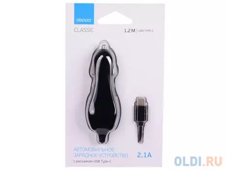 Автомобильное зарядное устройство Deppa USB Type-C, 2.1A, черный