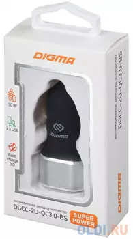 Автомобильное зарядное устройство Digma DGCC-2U-QC3.0-BS 5.4А черный