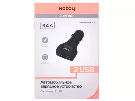 Автомобильное зарядное устройство Nobby Comfort 016-001 черный 2xUSB, 2.2А