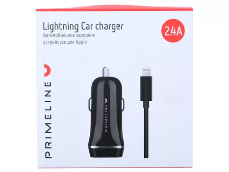 Автомобильное зарядное устройство Prime Line 2227 2xUSB 2.4A + кабель Apple lightning 8-pin 1.2м, черный