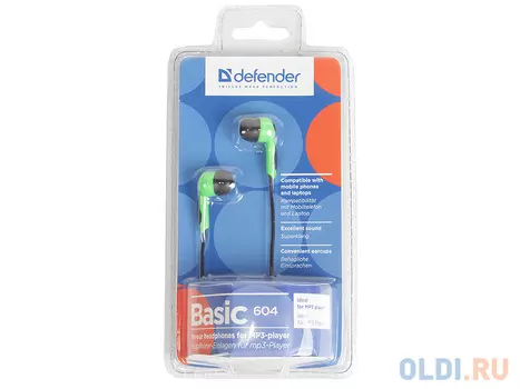 Наушники Defender Basic-604 Green кабель 1,1 м